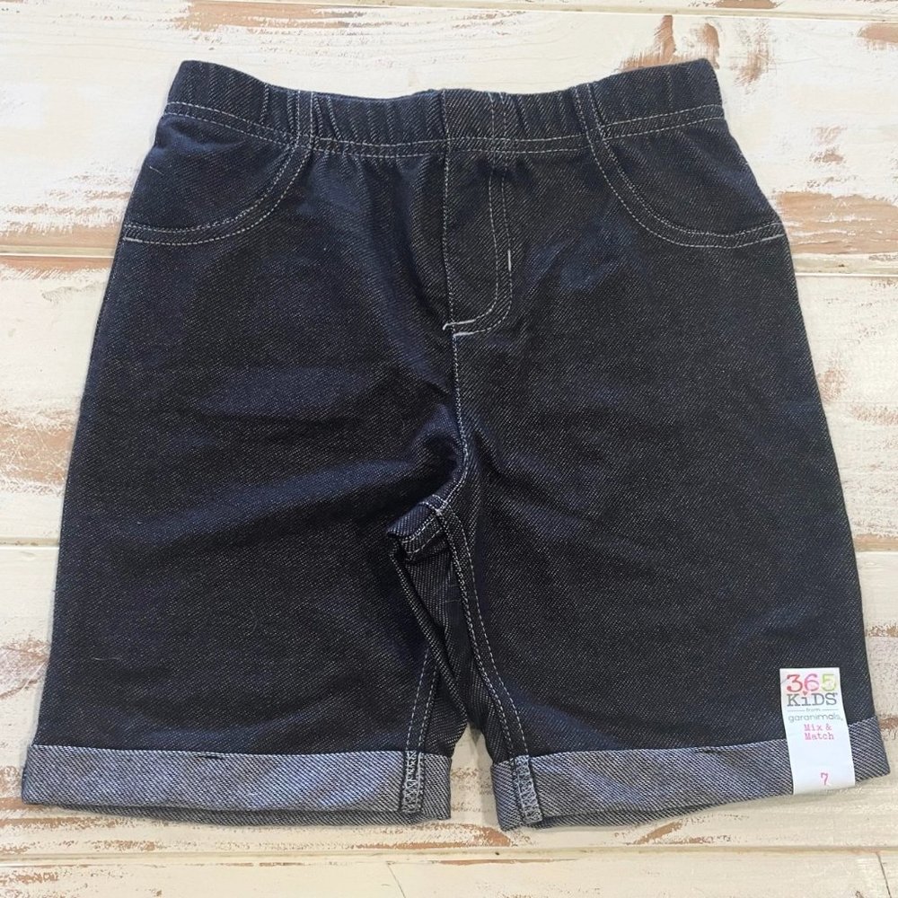 5/$20 NEW 5 Girls Black Knit Denim Shorts w/ Sewn Cuffs